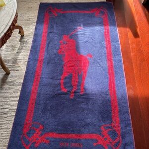 Ralph Lauren Beach Towel Polo Player Red/Blue Reversible Approx 70 1/2x37 Inches